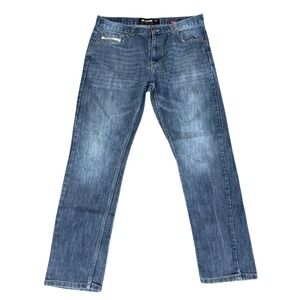 Ecko Unltd Jeans Men 36x32 Blue Denim Athletic Faded Whisker Stretch Tapered Y2K